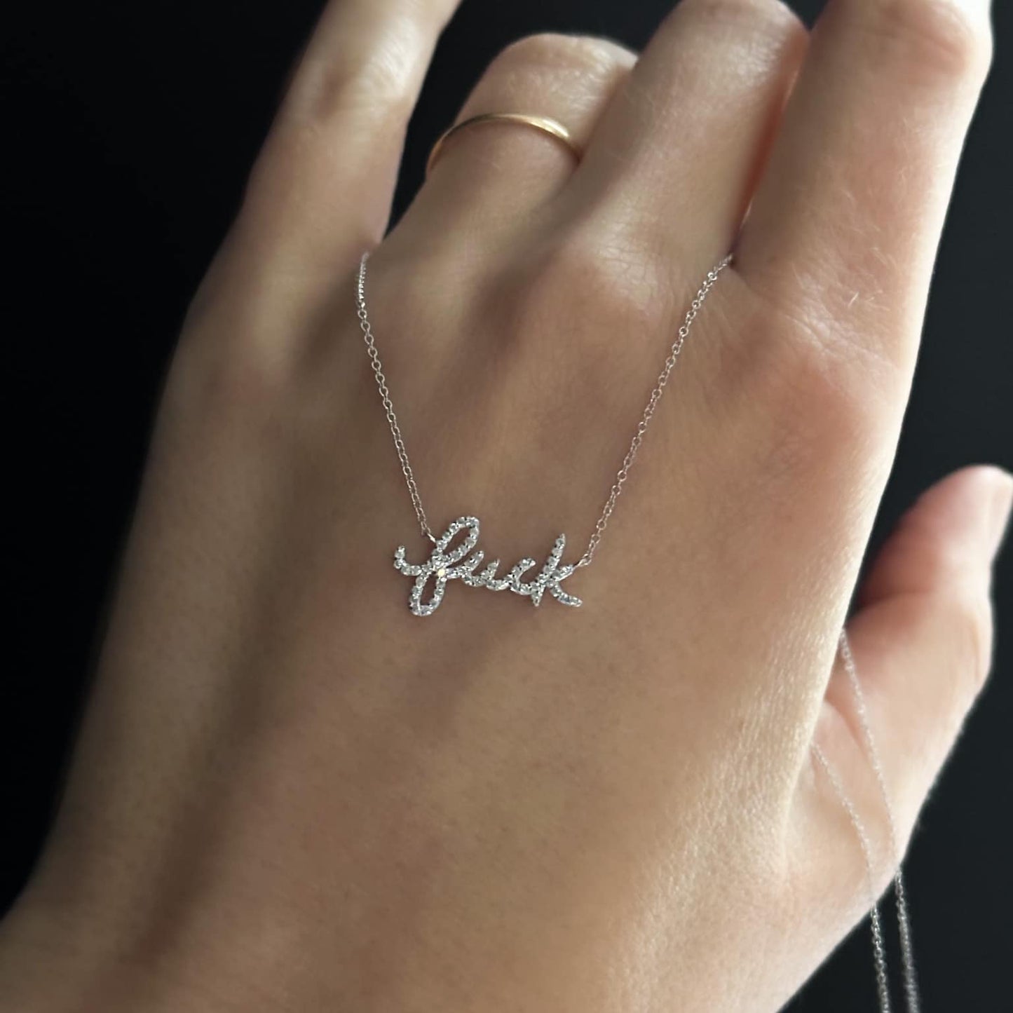 Diamond F-Word Necklace - White