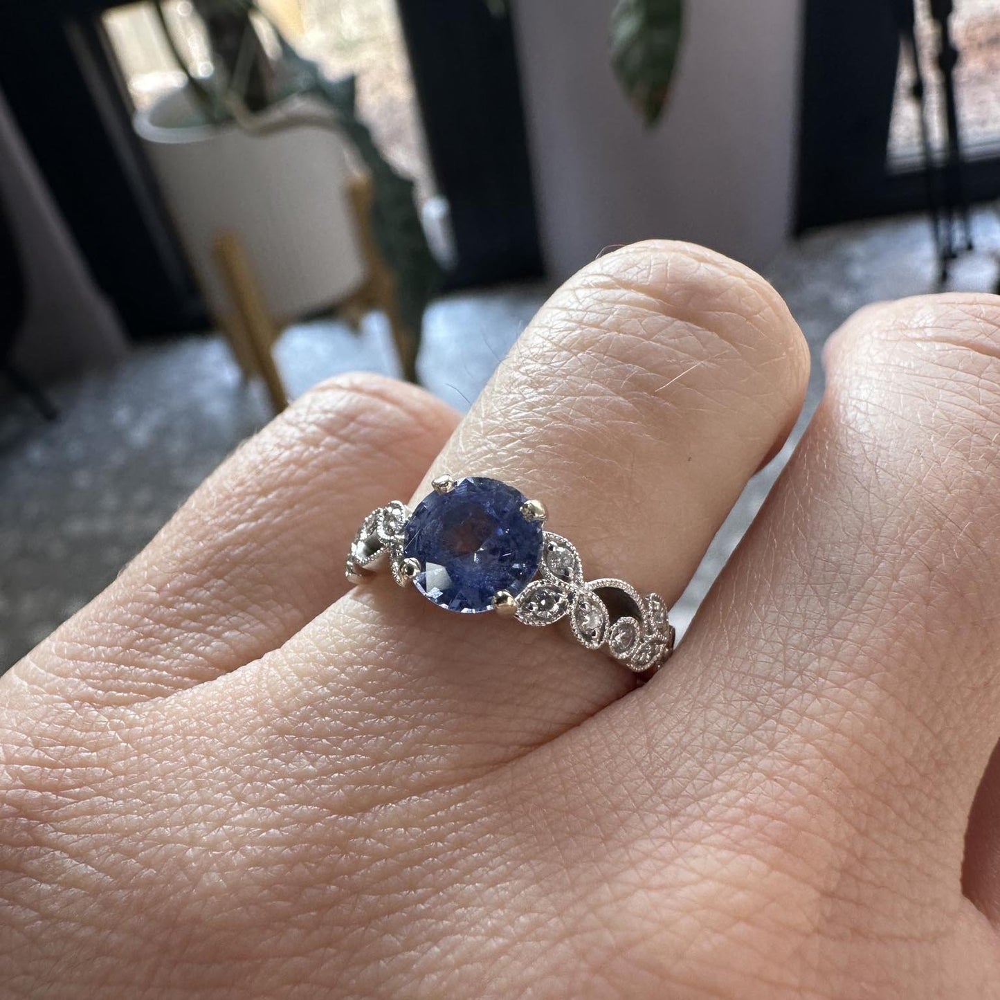 Sapphire & Diamond Filigree Ring