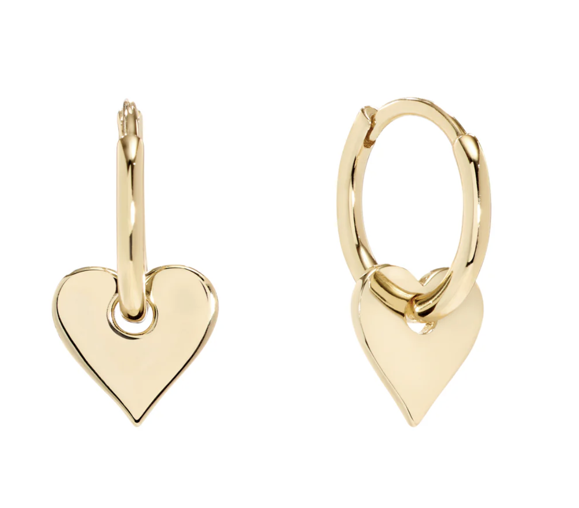 12mm Gold plated sterling silver huggie hoop with heart charm