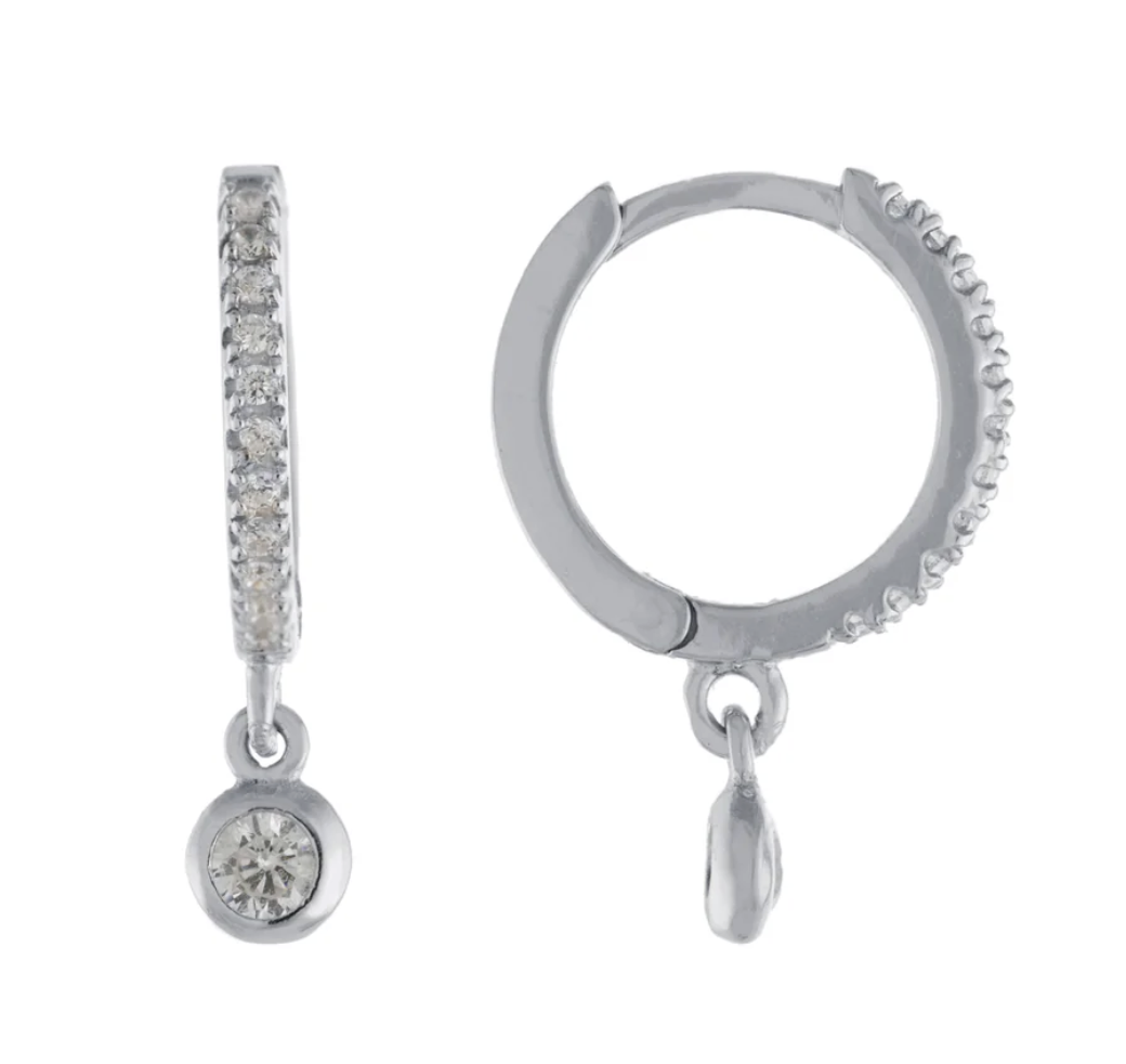 Sterling silver huggie hoop with drop CZ stone