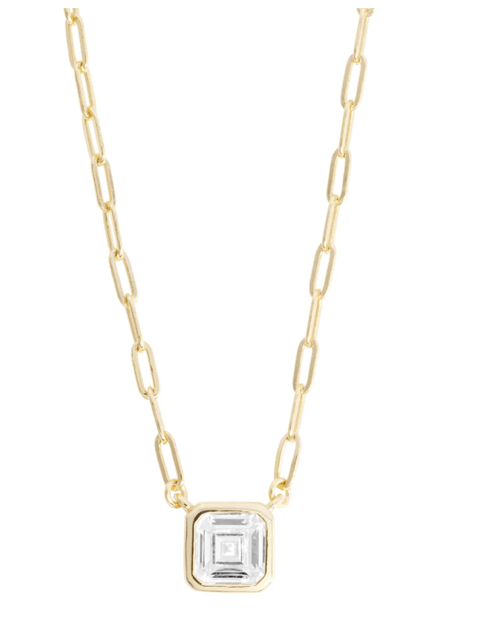 16" gold plated sterling silver link necklace with bezel cz stone