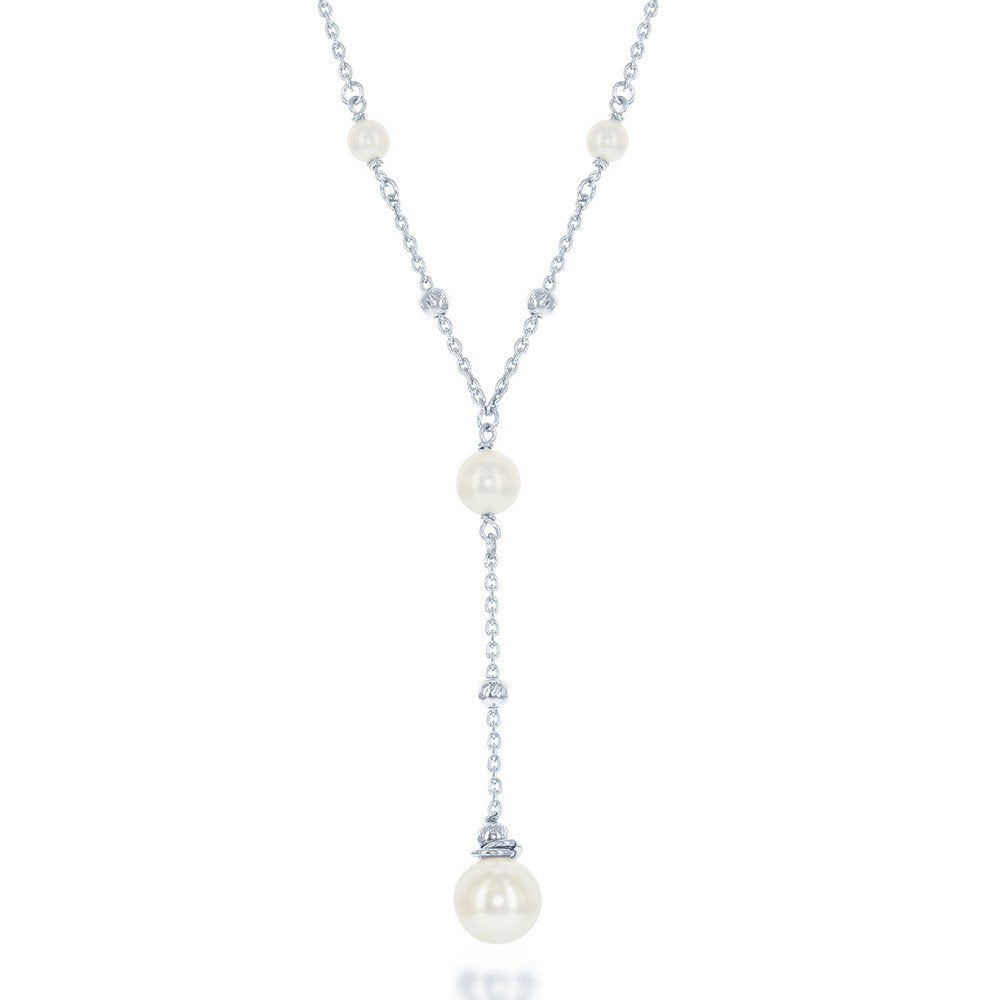 Sterling Silver, 6mm Pearls with Moon Beads and Larger 8mm Pearl Necklace