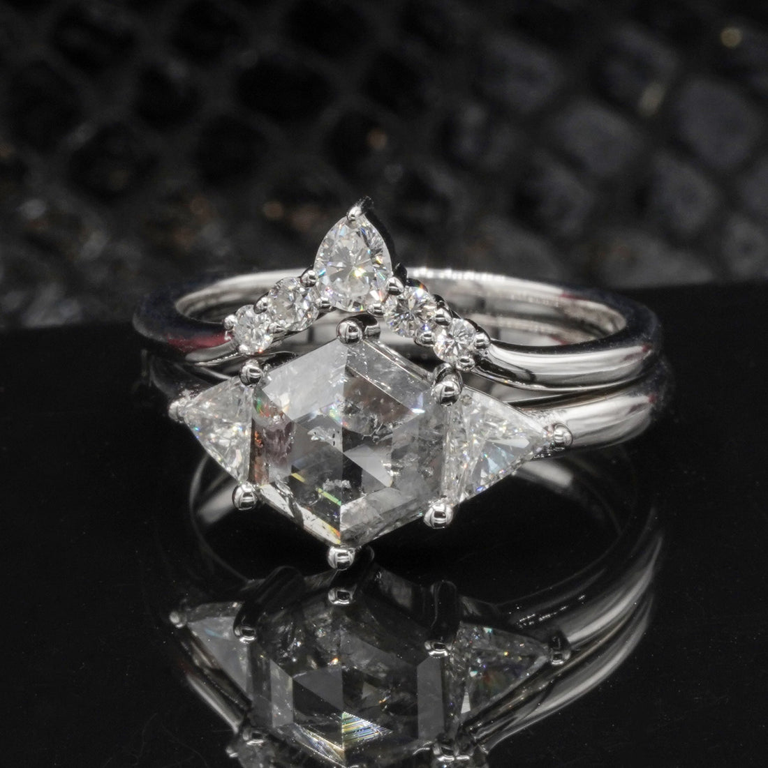 salt and pepper engagement rings, salt and pepper diamond rings, shop salt and pepper diamonds, custom jeweler in Denver, alternative engagement rings, edgy engagement rings, alternative engagement rings, edgy engagement rings