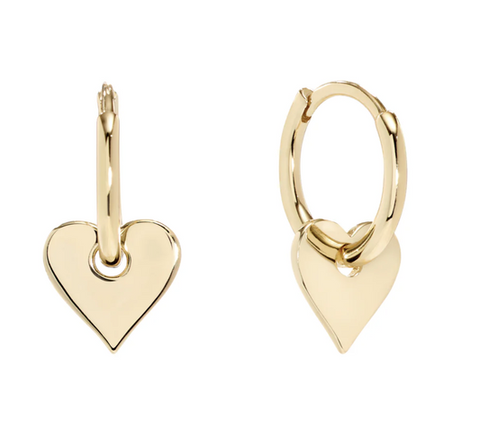 12mm Gold plated sterling silver huggie hoop with heart charm