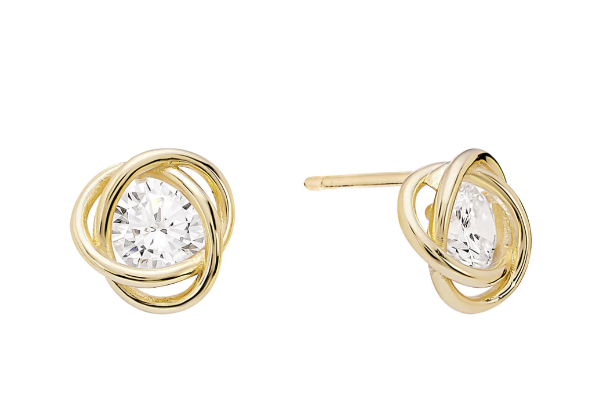14kt Gold plated sterling silver cz swirl stud earring