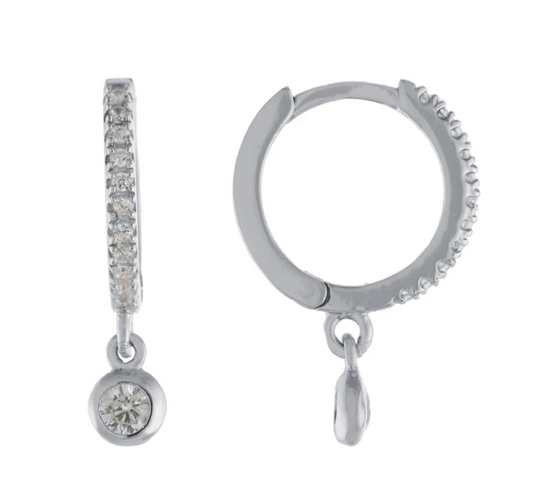 Sterling silver huggie hoop with drop CZ stone