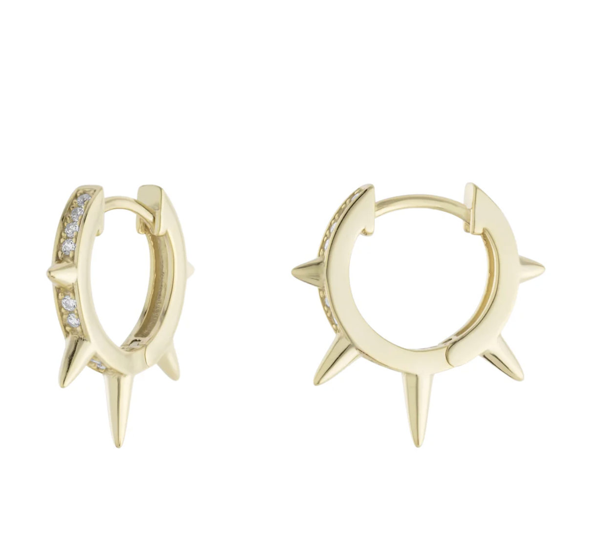 Gold plated sterling silver spiked huggie hoop with cz stones