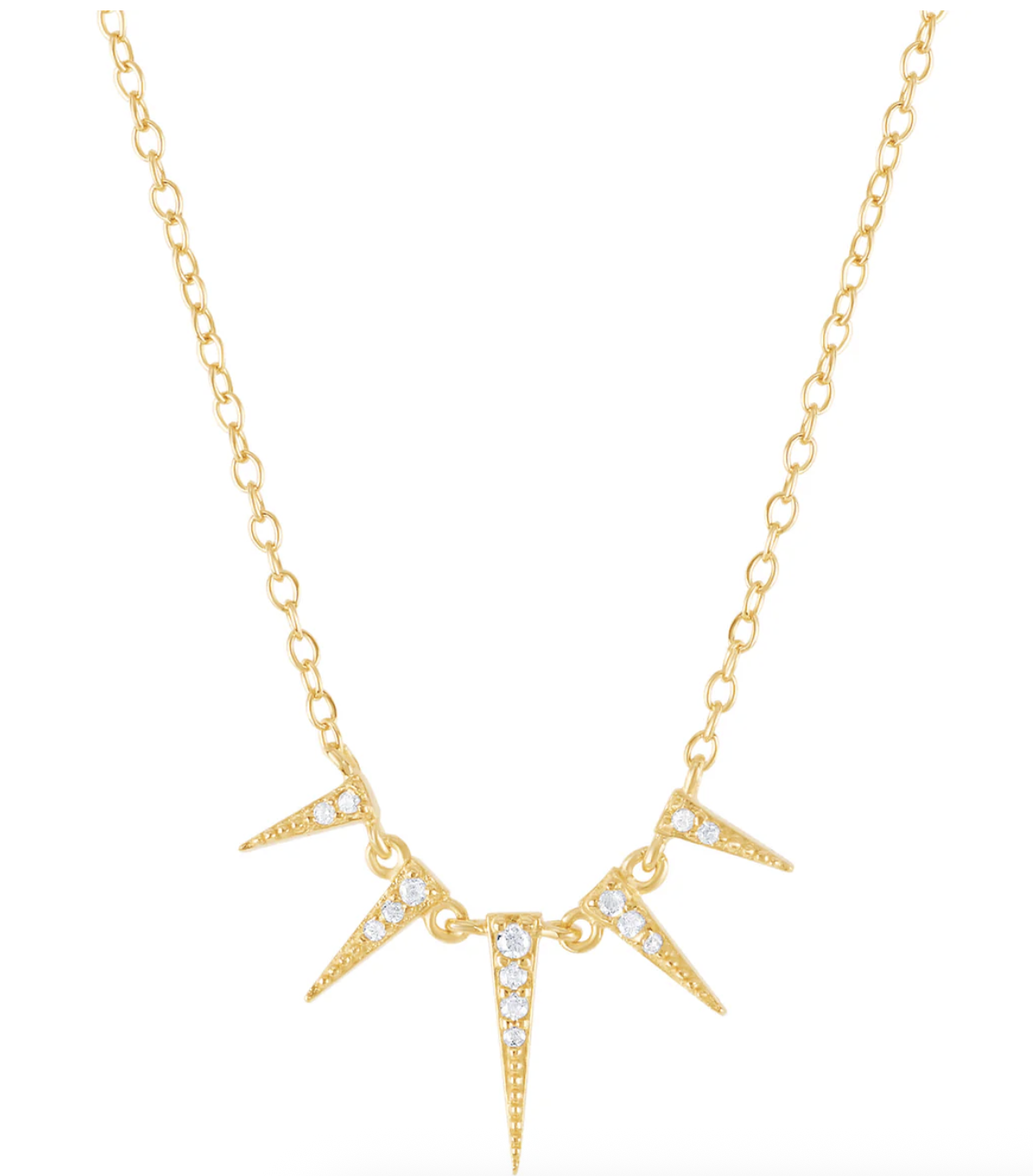 Gold plated sterling silver spike necklace with cz stones and extension