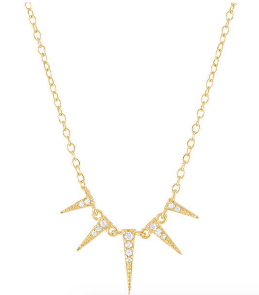 Gold plated sterling silver spike necklace with cz stones and extension