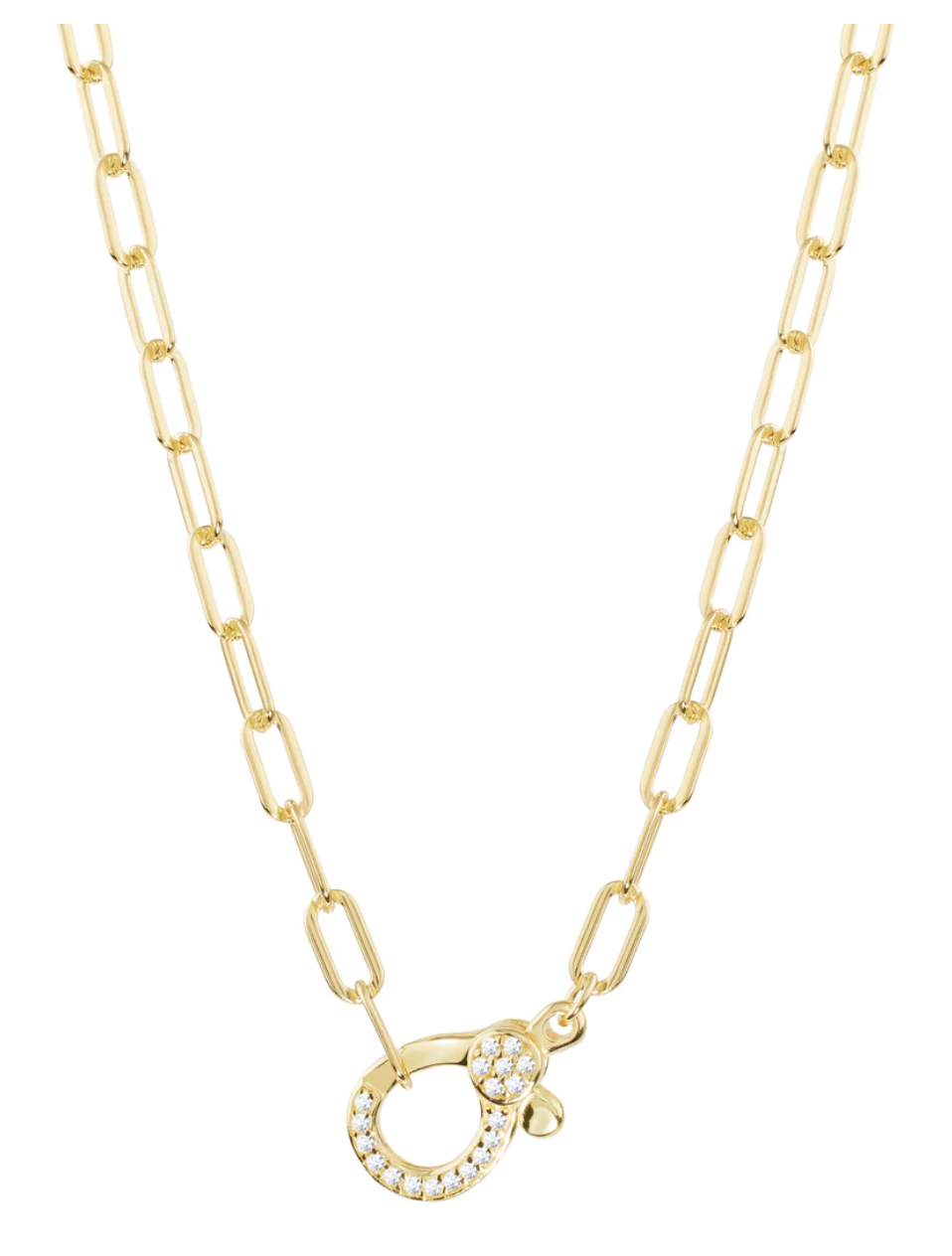 16" Gold plated sterling silver link necklace with cz stone center lock link