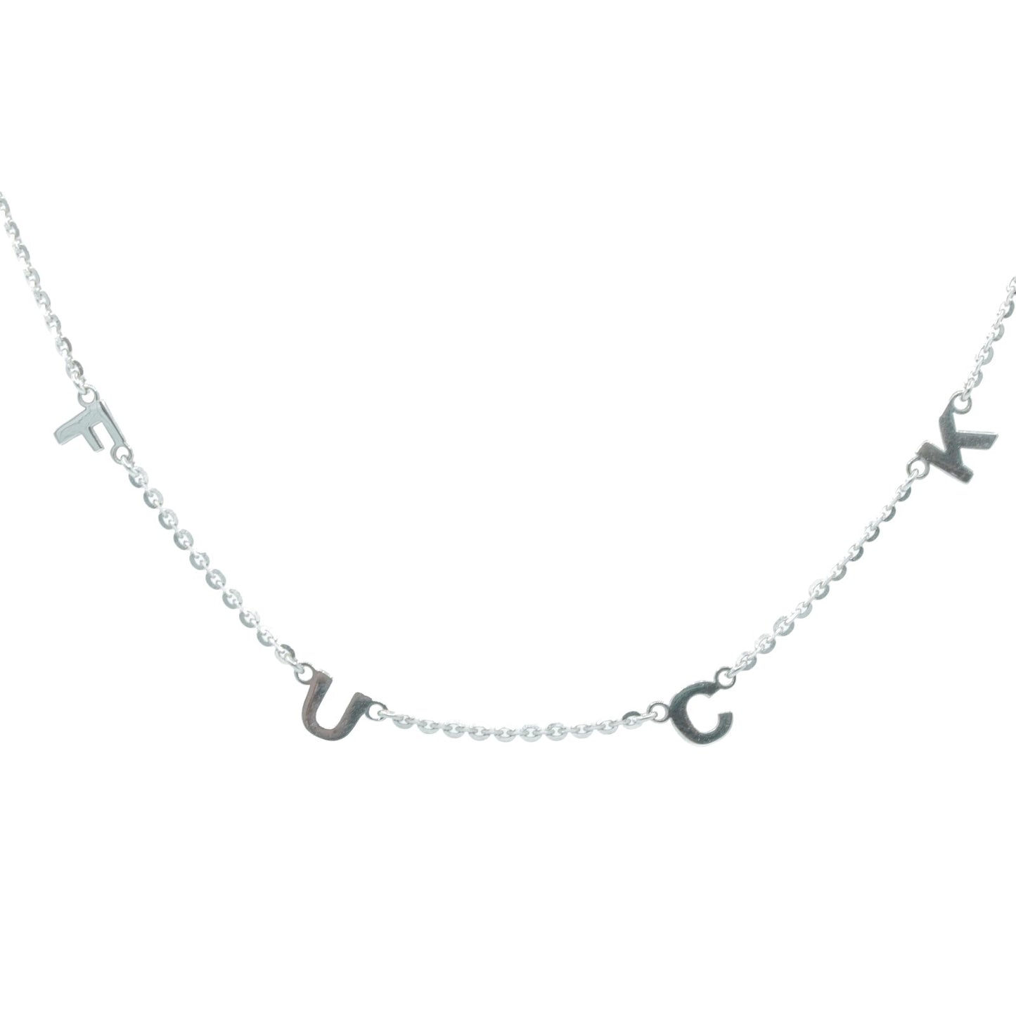 Rhodium plated 'F/U' necklace