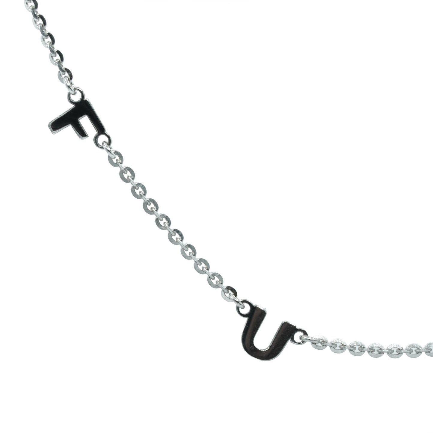 Rhodium plated 'F/U' necklace