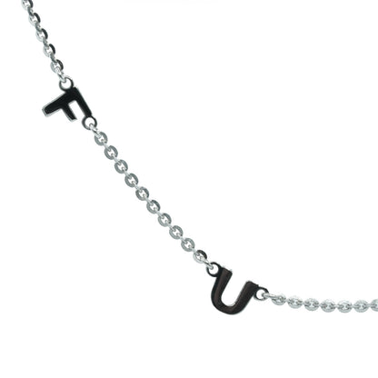 Rhodium plated 'F/U' necklace