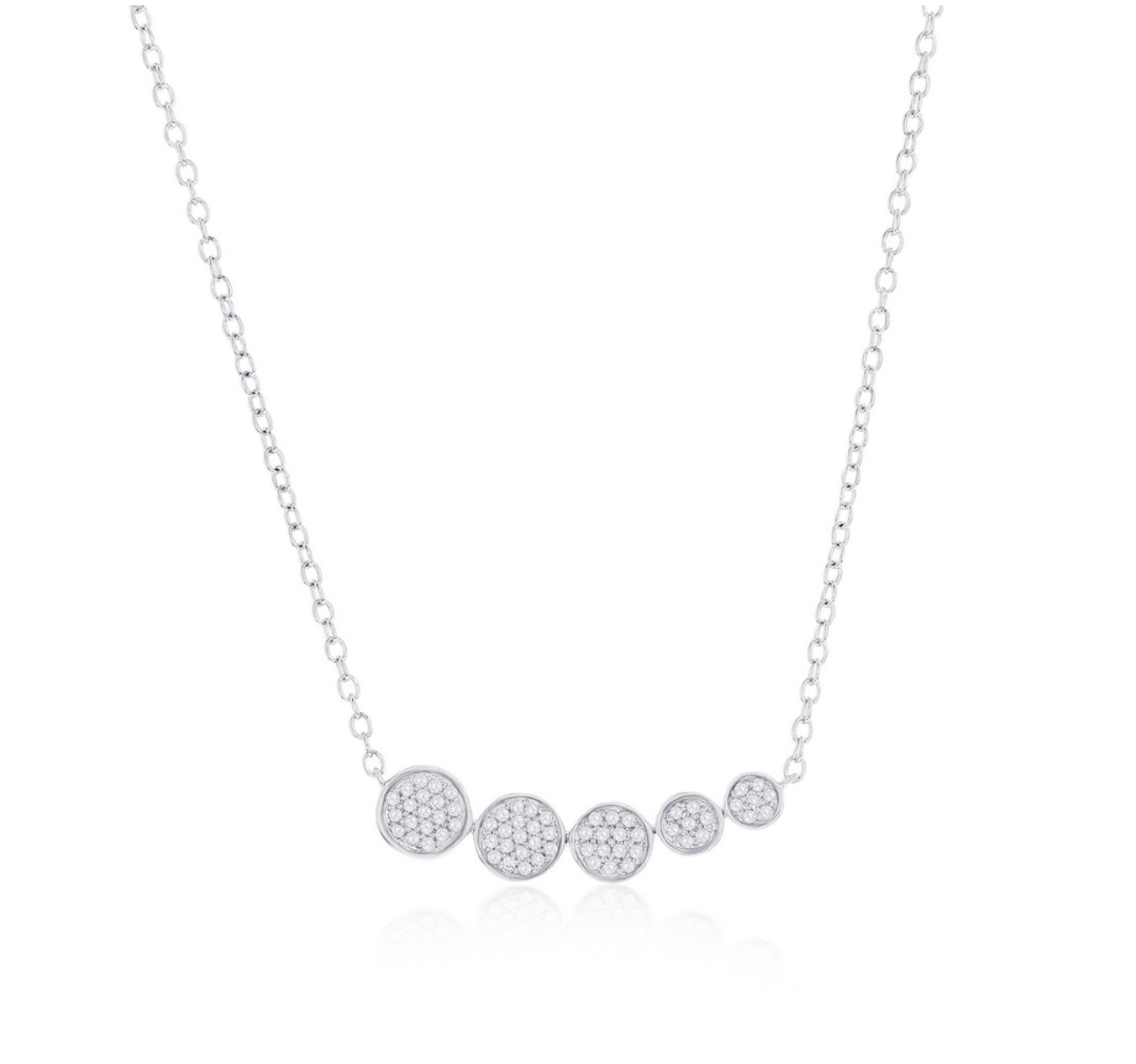 Sterling Silver Round Graduating Bar Diamond Necklace, 66 Stones .12ctw