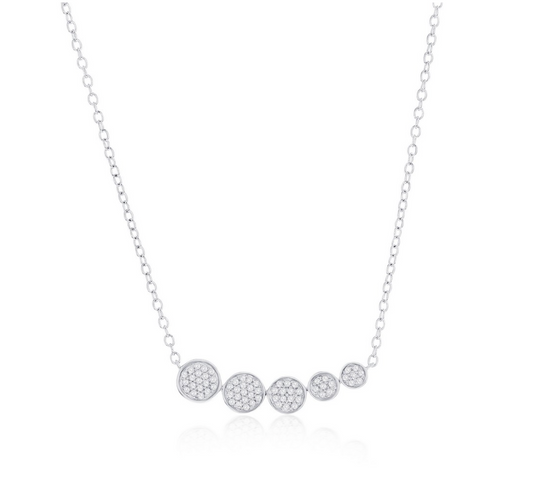 Sterling Silver Round Graduating Bar Diamond Necklace, 66 Stones .12ctw